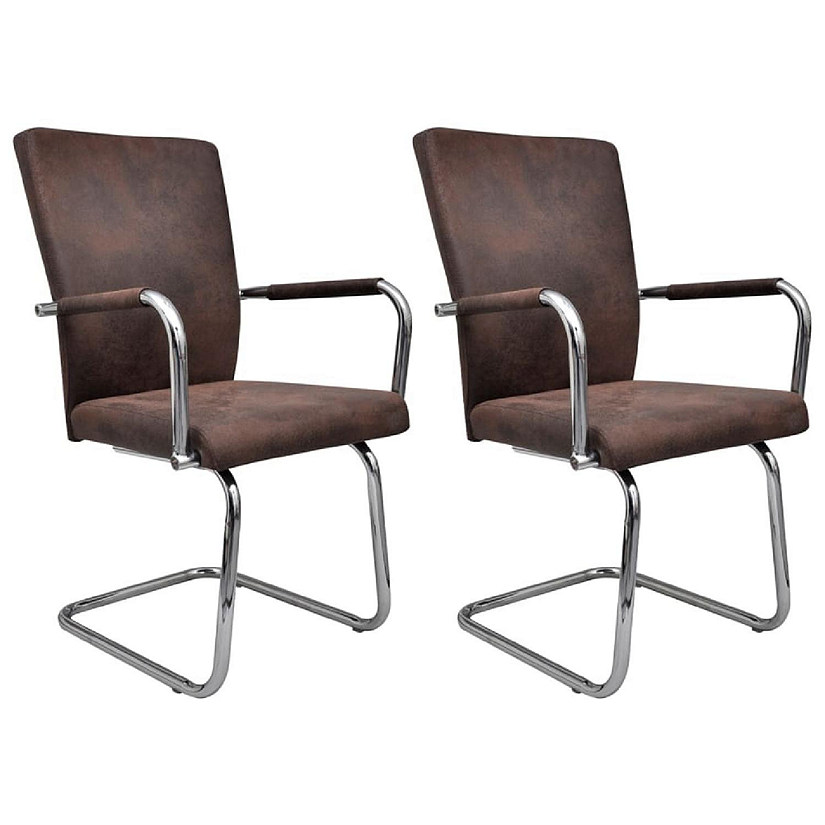 vidaXL Cantilever Dining Chairs 2 pcs Brown Faux Suede Leather Image