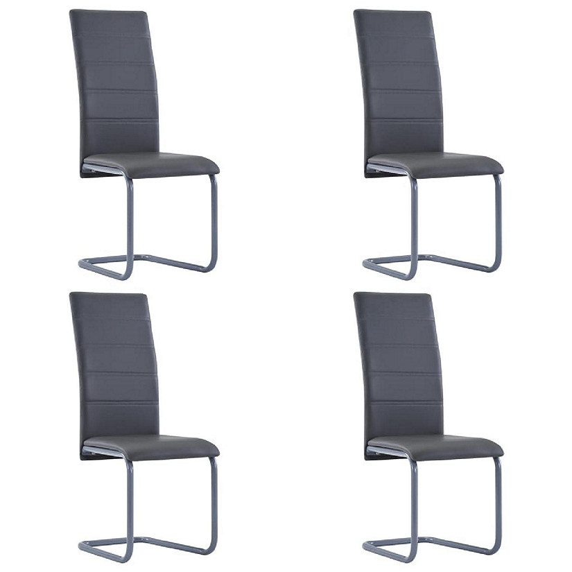 vidaXL Cantilever Dining Chairs 4 pcs Gray Faux Leather Image