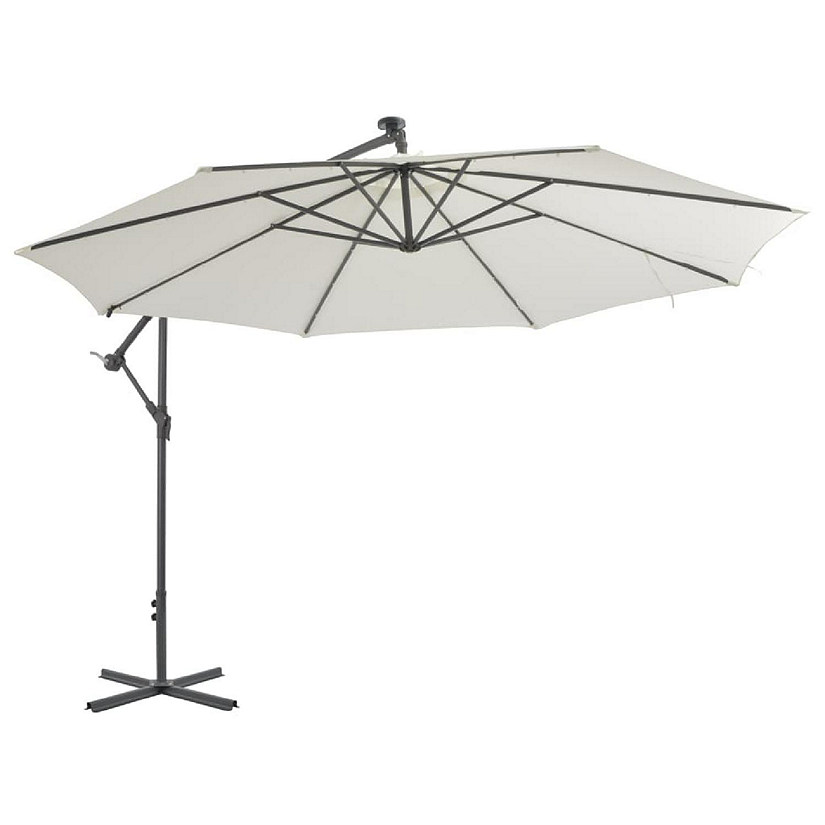 vidaXL Cantilever Umbrella with LED Lights and Metal Pole 137.8" Sand Image