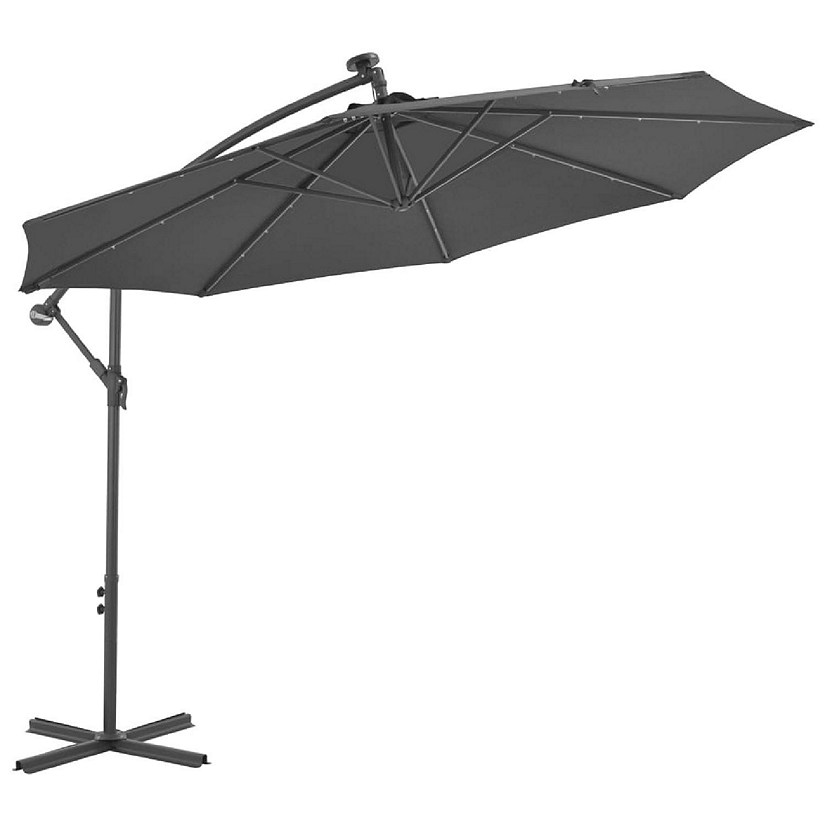 vidaXL Cantilever Umbrella with LED Lights and Steel Pole 118.1" Anthracite Image