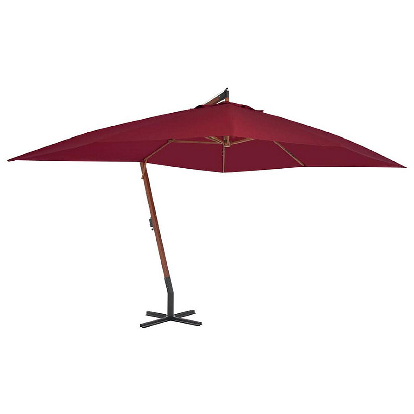 vidaXL Cantilever Umbrella with Wooden Pole 157.5"x118.1" Bordeaux Red Image