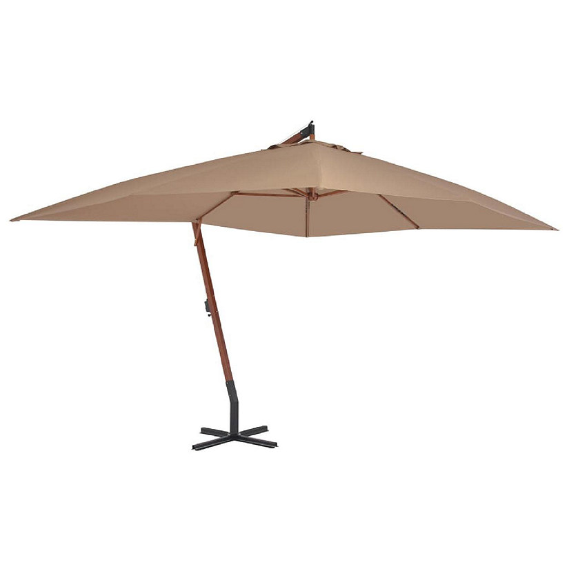 vidaXL Cantilever Umbrella with Wooden Pole 157.5"x118.1" Taupe Image