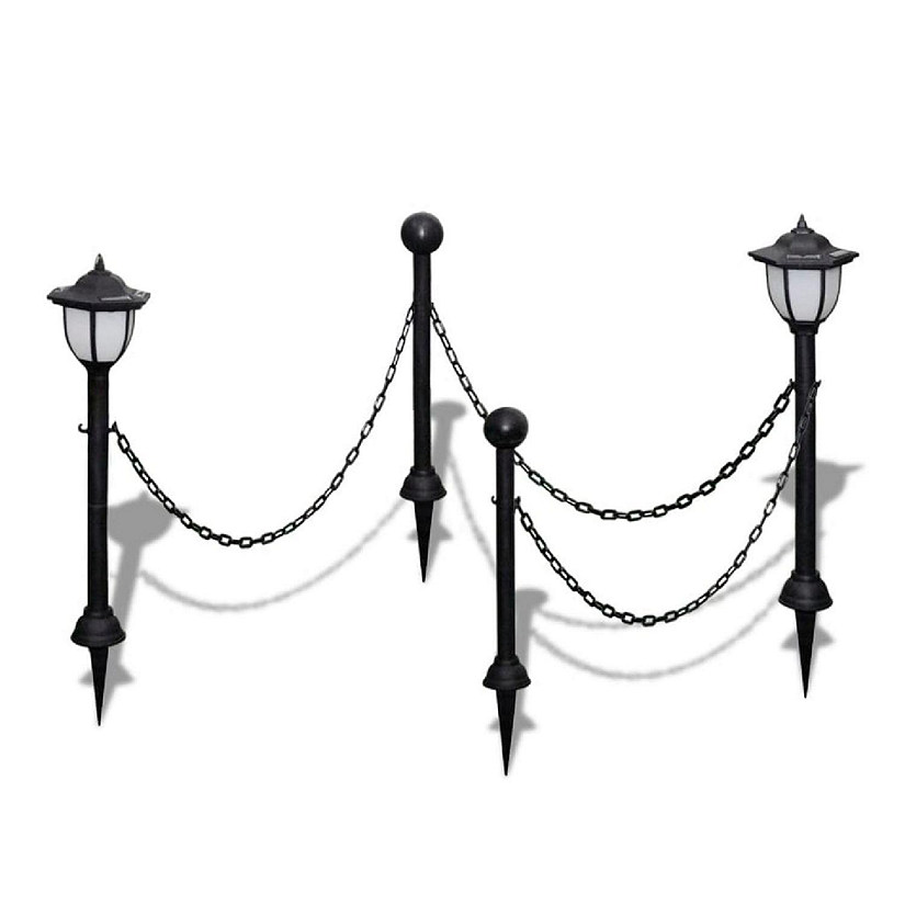 vidaXL Chain Fence with Solar Lights Two LED Lamps Two Poles Image