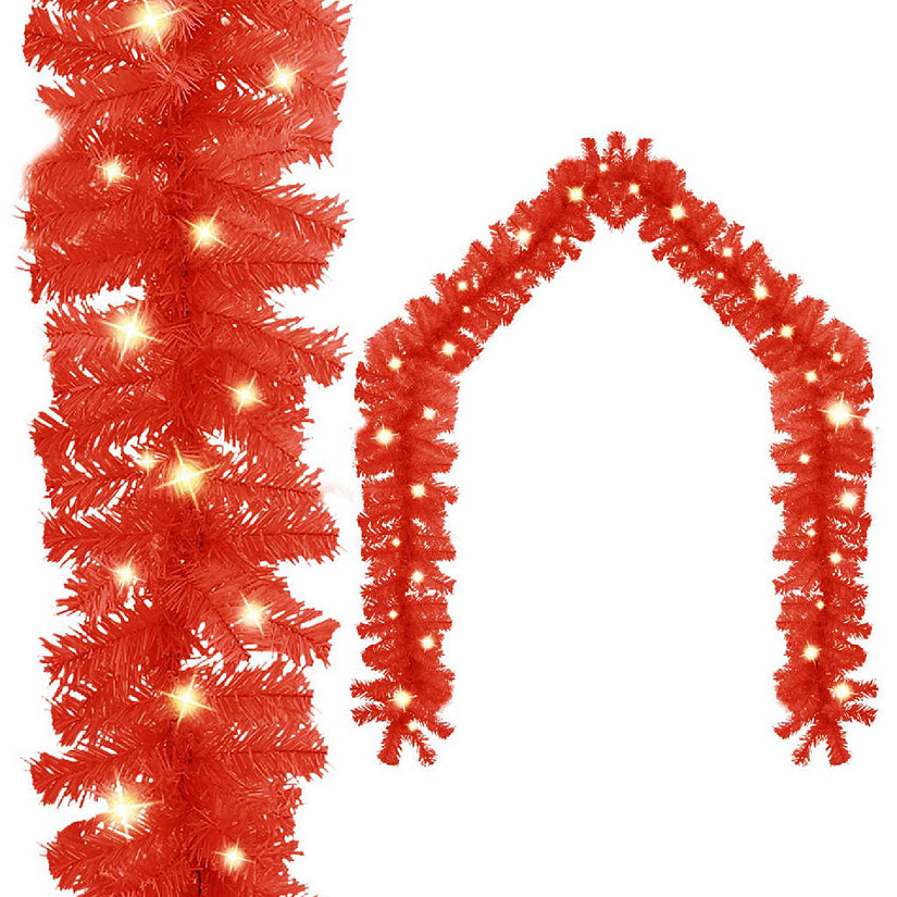 vidaXL Christmas Garland with LED Lights 16 ft Red Image