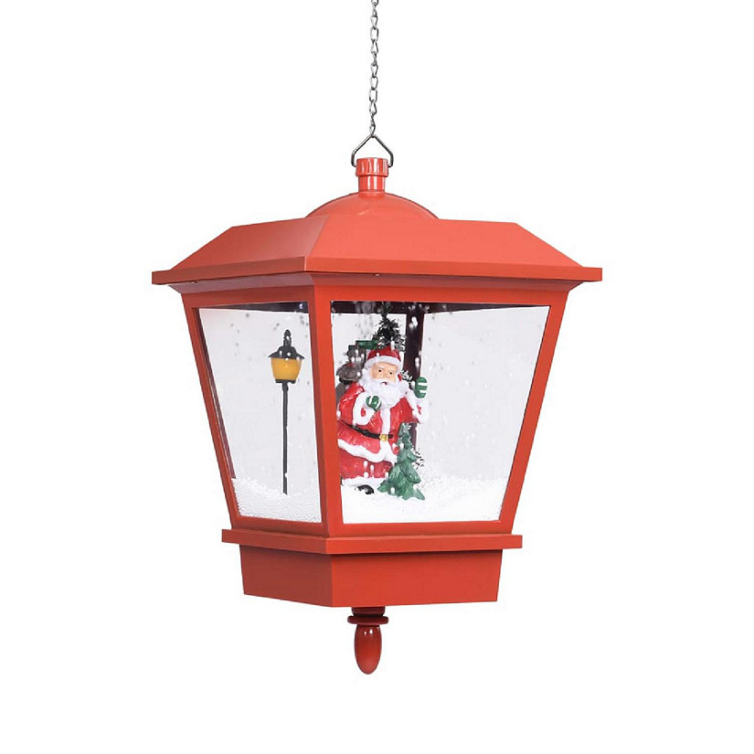 vidaXL Christmas Hanging Lamp with LED Light and Santa Red 10.6"x10.6"x17.7" Image