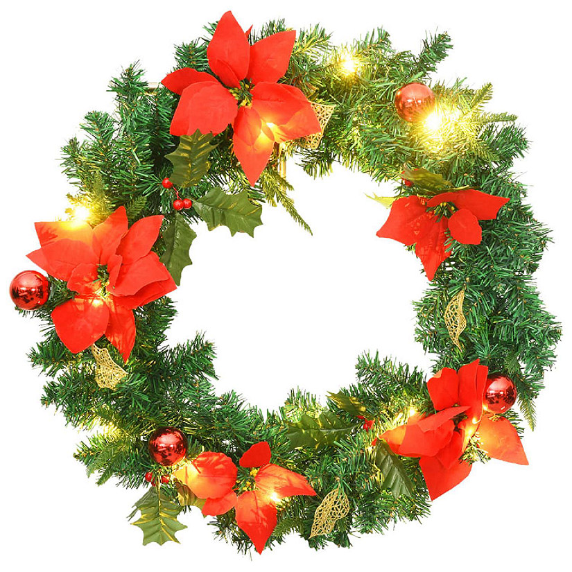 vidaXL Christmas Wreath with LED Lights Green 23.6" PVC Christmas wreath Image