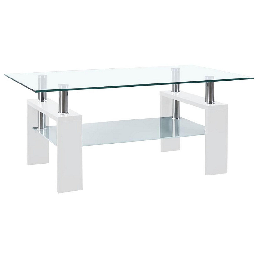 vidaXL Coffee Table White and Transparent 37.4"x21.7"x15.7" Tempered Glass Image