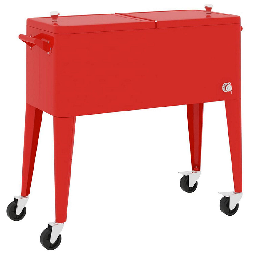 vidaXL Cooler Cart with Wheels Red 36.2"x16.9"x35" Image