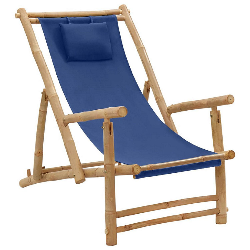 vidaXL Deck Beach Chair Bamboo and Canvas Navy Blue Image