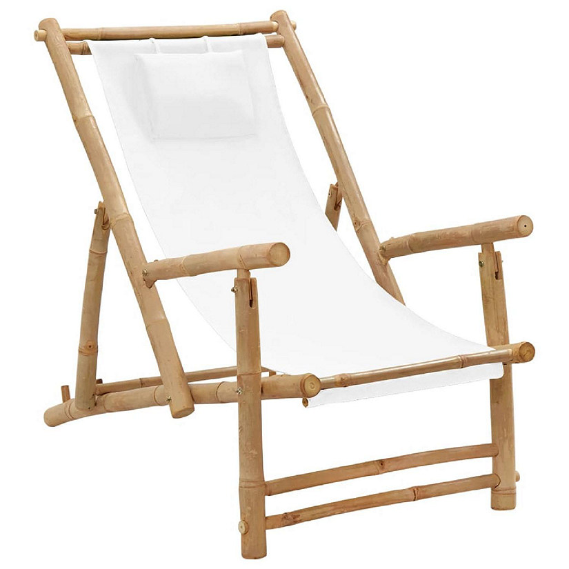 vidaXL Deck Chair Bamboo and Canvas Cream White Image