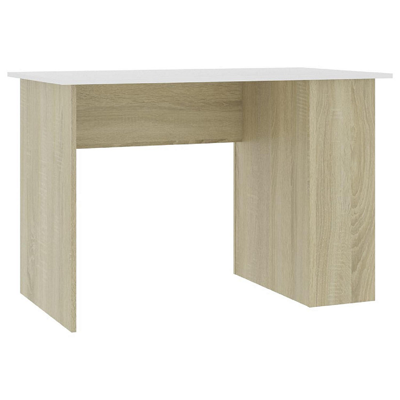 vidaXL Desk White and Sonoma Oak 43.3"x23.6"x28.7" Engineered Wood Image