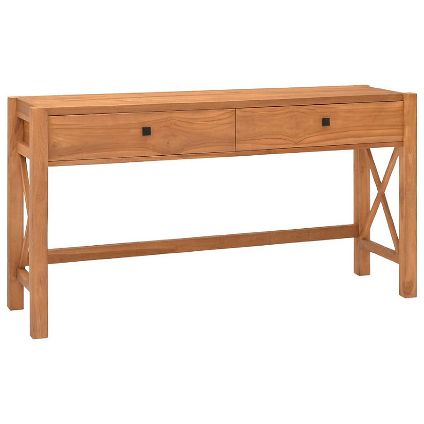 vidaXL Desk with 2 Drawers 55.1"x15.7"x29.5" Teak Wood Image