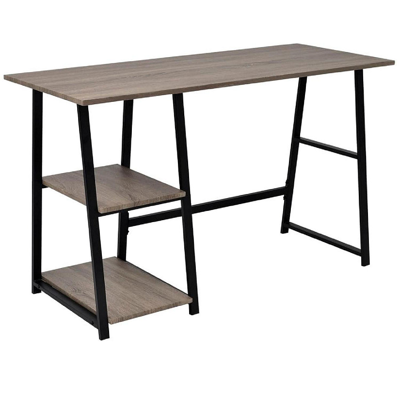 vidaXL Desk with 2 Shelves Gray and Oak Image