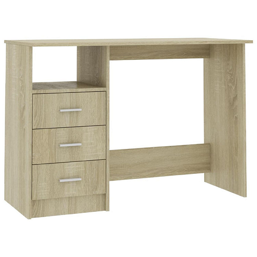 vidaXL Desk with Drawers Sonoma Oak 43.3"x19.7"x29.9" Engineered Wood Image