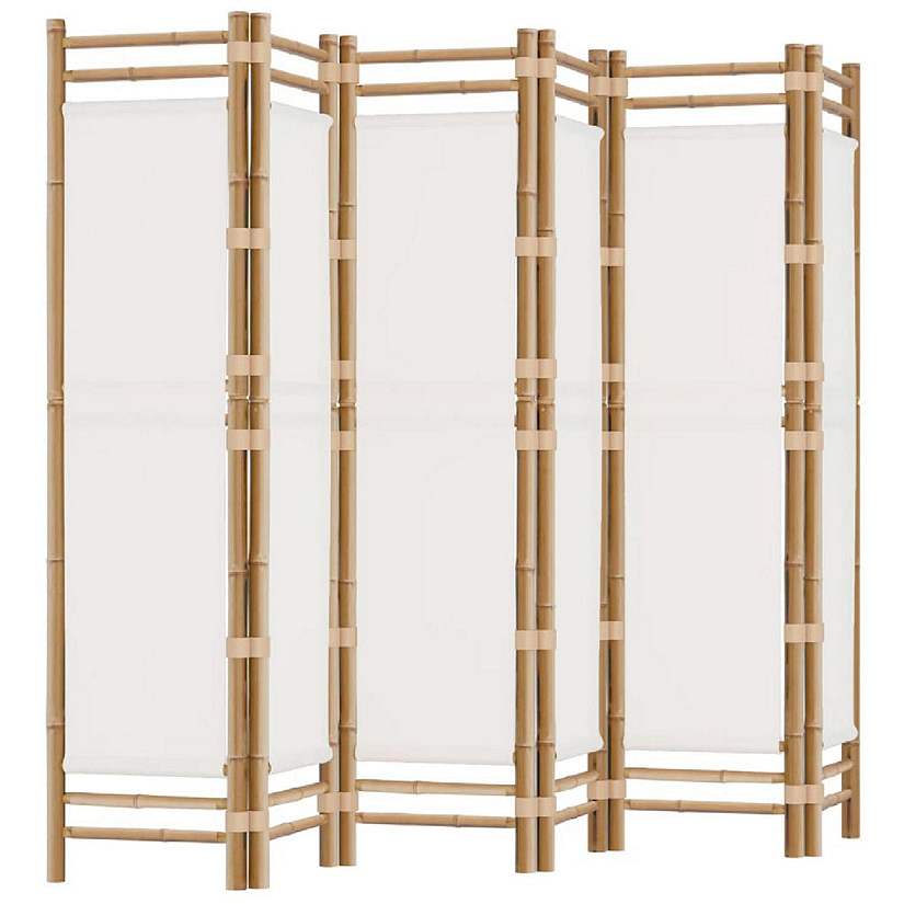 vidaXL Folding 6-Panel Room Divider 94.5" Bamboo and Canvas Image
