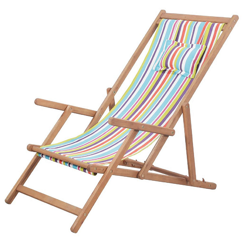 vidaXL Folding Beach Chair Fabric and Wooden Frame Multicolor Image