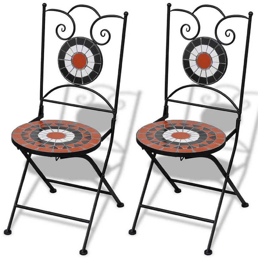 vidaXL Folding Bistro Chairs 2 pcs Ceramic Terracotta and White Image