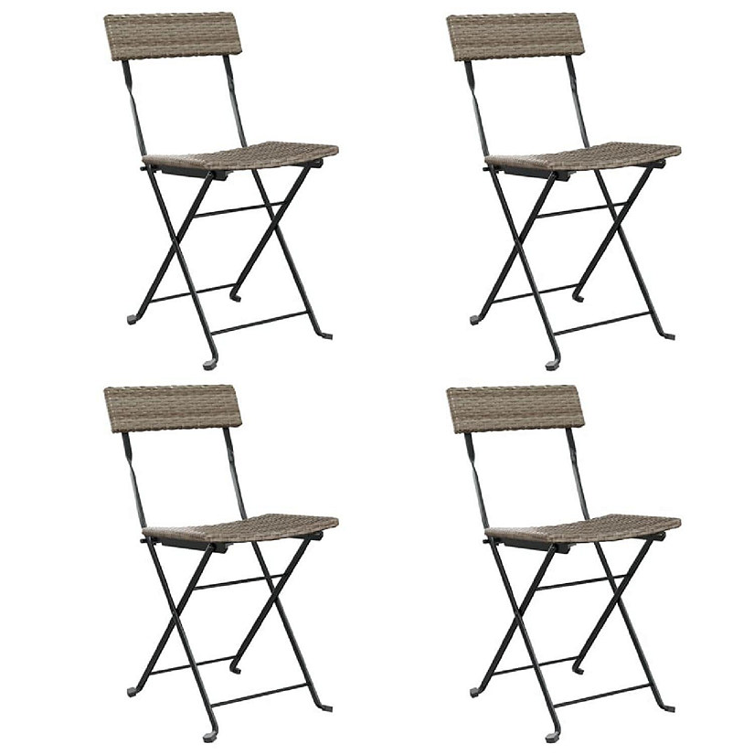vidaXL Folding Bistro Chairs 4 pcs Gray Poly Rattan and Steel Image
