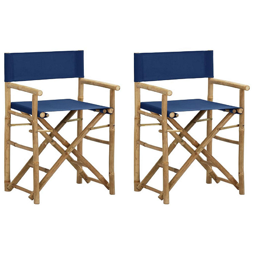 vidaXL Folding Director's Chairs 2 pcs Blue Bamboo and Fabric Image
