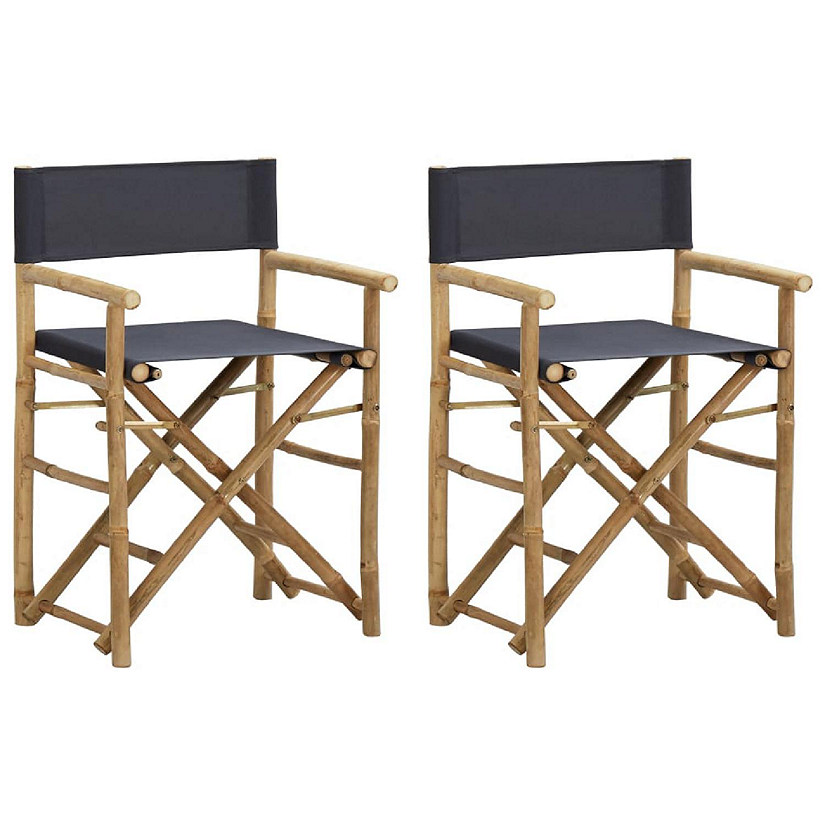 vidaXL Folding Director's Chairs 2 pcs Dark Gray Bamboo and Fabric Image