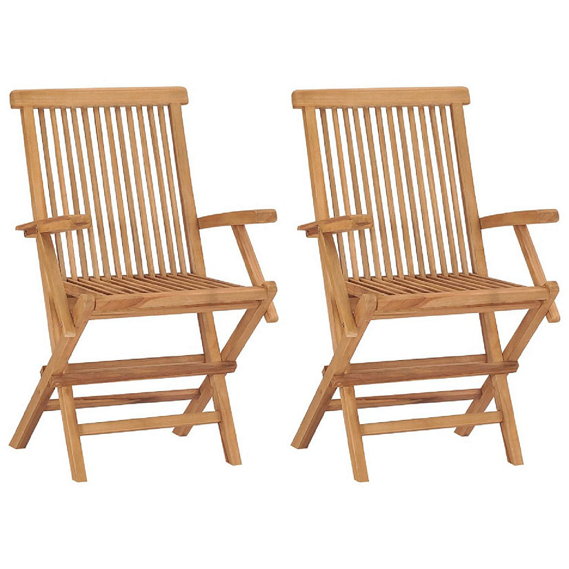 vidaXL Folding Patio Chairs 2 pcs Solid Teak Wood Balcony Seat Image