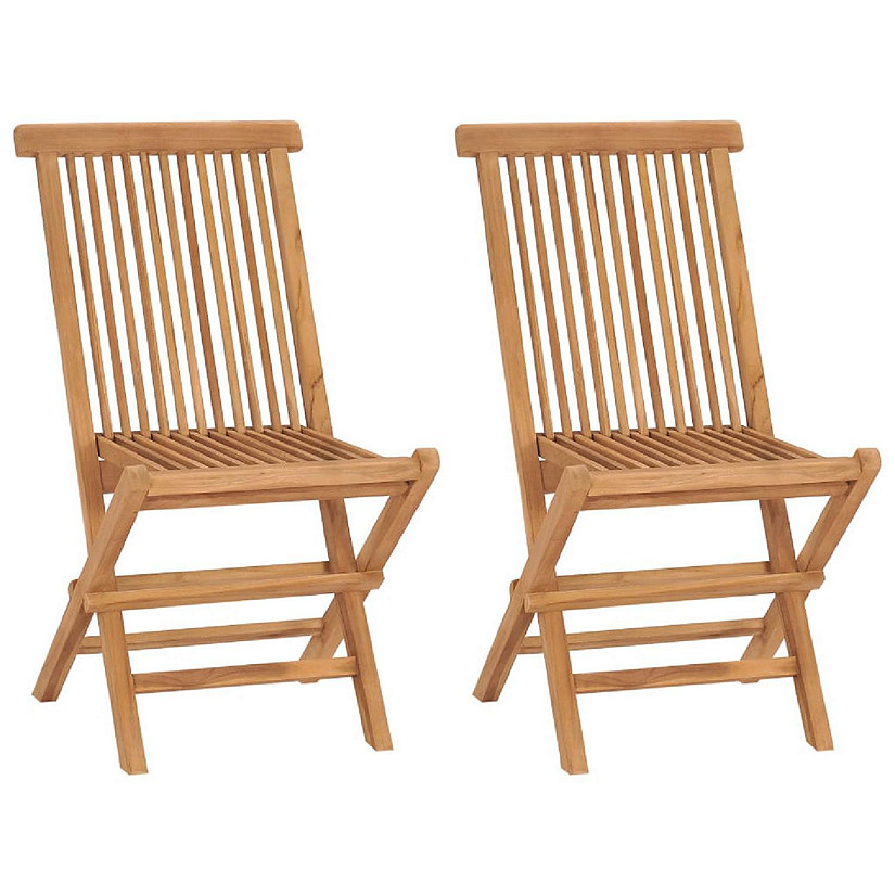 vidaXL Folding Patio Chairs 2 pcs Solid Teak Wood Seating Seat Image
