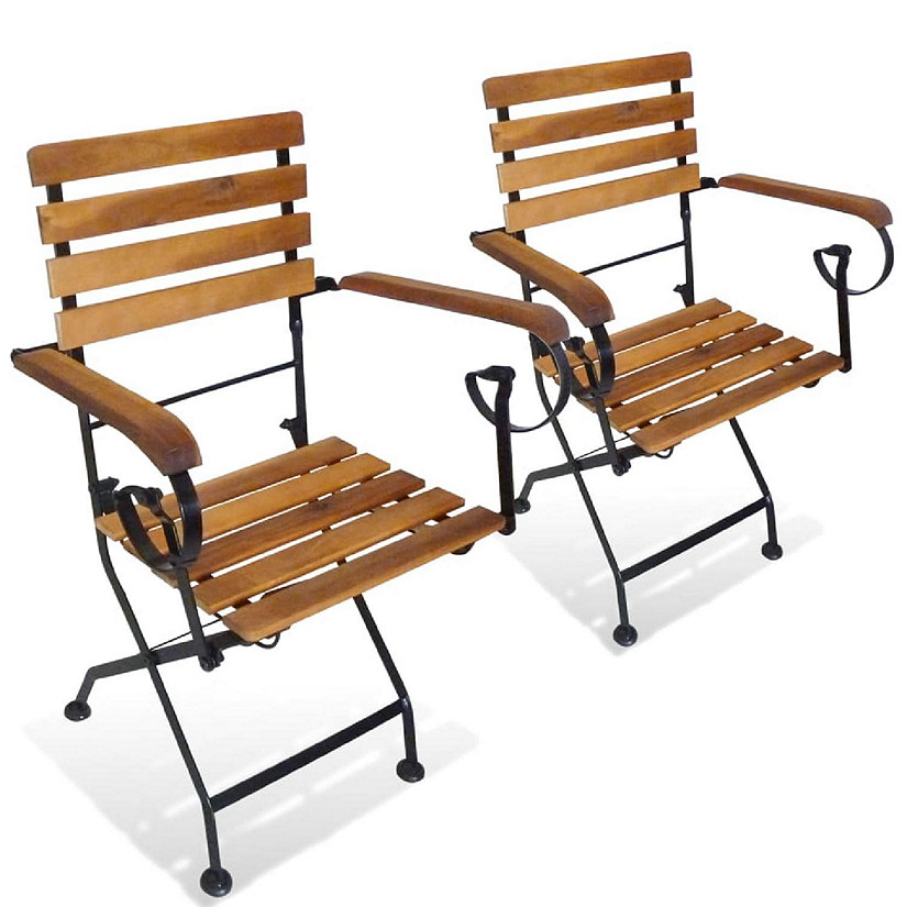 vidaXL Folding Patio Chairs 2 pcs Steel and Solid Wood Acacia Image