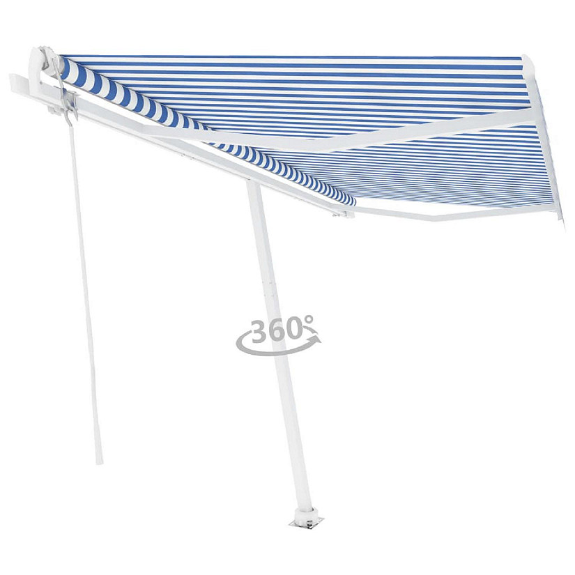 vidaXL Freestanding Automatic Awning Blue/White Oriental Trading