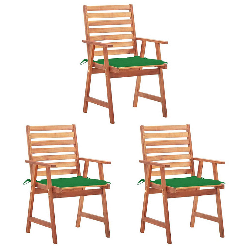 vidaXL Garden Dining Chairs 3 pcs with Cushions Solid Acacia Wood Green Image