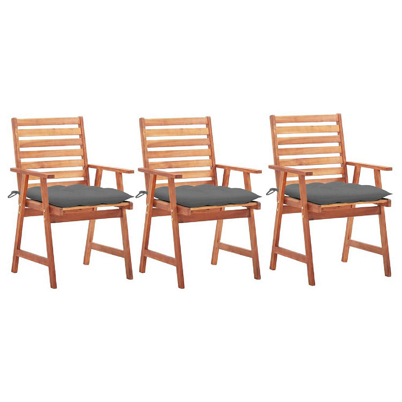 vidaXL Garden Dining Chairs 3 pcs with Cushions Solid Acacia Wood Grey Image