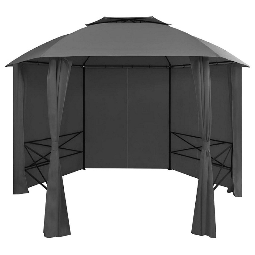 vidaXL Garden Marquee Pavilion Tent with Curtains Hexagonal 141.7"x104.3" Image