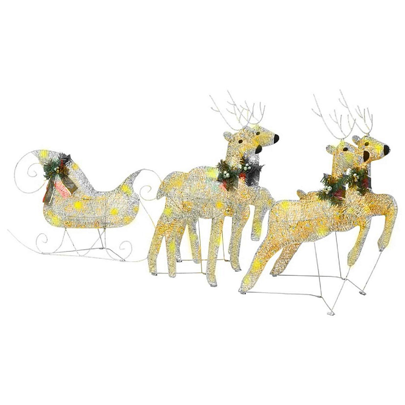 vidaXL Gold Reindeer & Sleigh Christmas Decoration with 100pc Warm White LED Lights Image