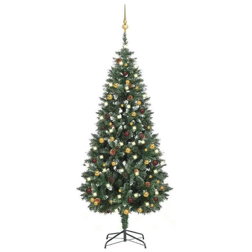 Vidaxl Green White Artificial Christmas Tree With Led Lights & 61pc 