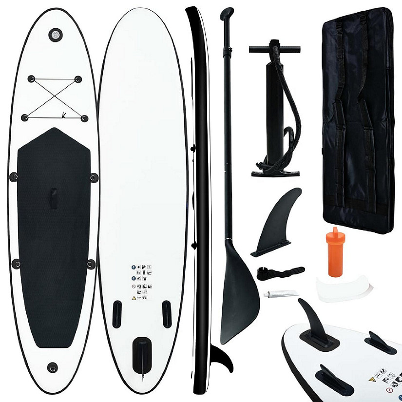 vidaXL Inflatable Stand up Paddle Board Set Black and White Image