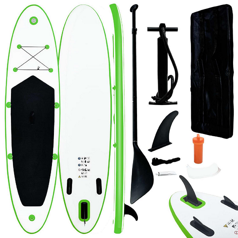 vidaXL Inflatable Stand Up Paddle Board Set Green and White paddleboard Image
