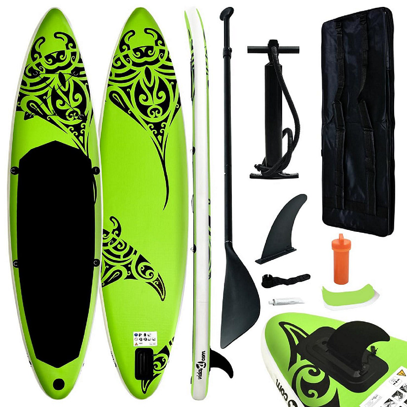 vidaXL Inflatable Stand Up Paddleboard Set 126"x29.9"x5.9" Green Image