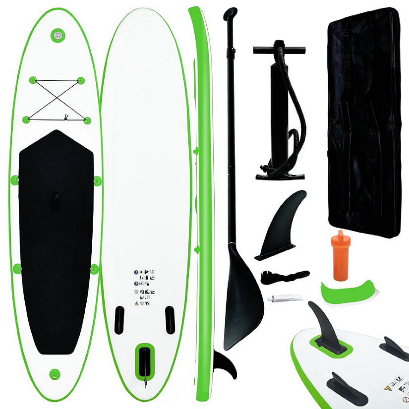 vidaXL Inflatable Stand Up Paddleboard Set Green and White paddleboard Image