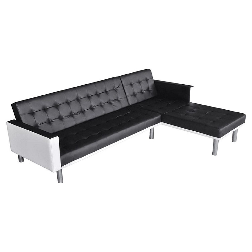 vidaXL L-shaped Sofa Bed Artificial Leather Black and White Image