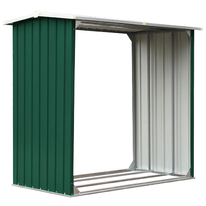 vidaXL Log Storage Shed Galvanized Steel 67.7"x35.8"x60.6" Green Image