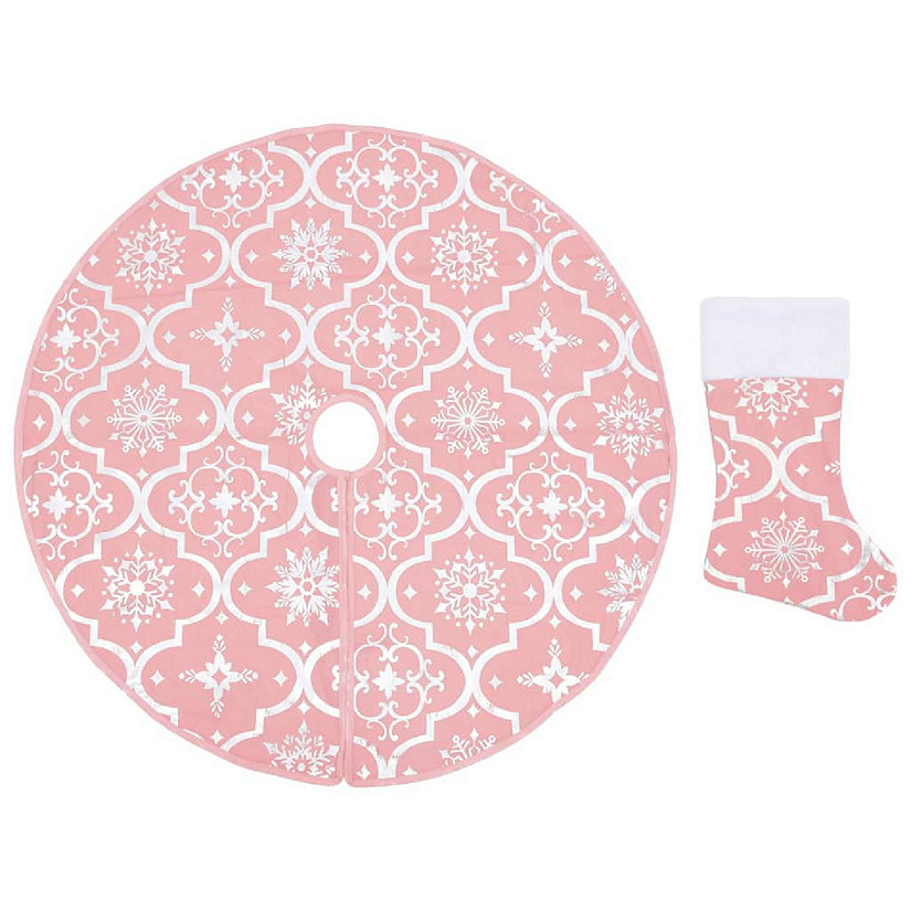 vidaXL Luxury Christmas Tree Skirt with Stocking Pink 4 ft Fabric Image