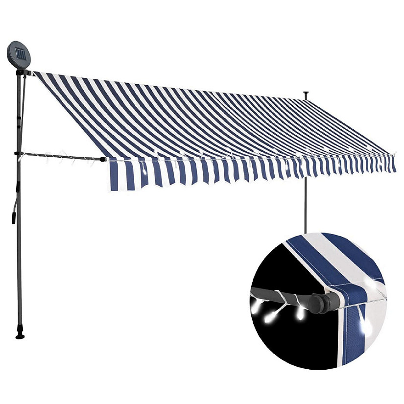 vidaXL Manual Retractable Awning with LED 137.8" Blue and White Image