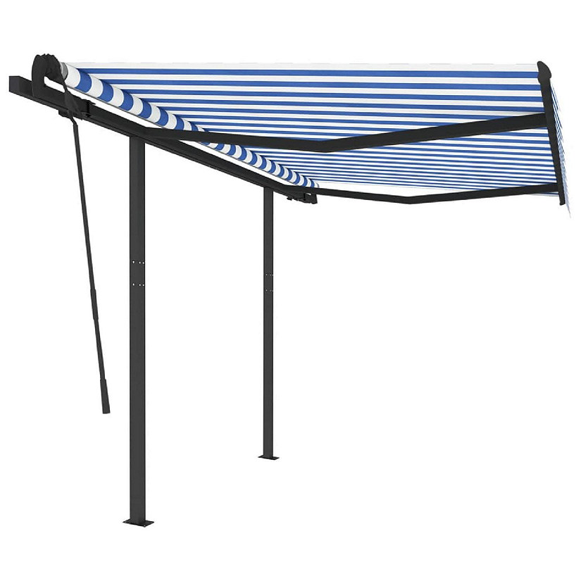 vidaXL Manual Retractable Awning with Posts 118.1"x98.4" Blue and White patio awning Image