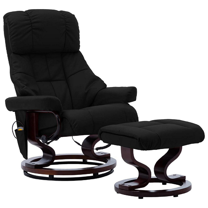 vidaXL Massage Recliner with Ottoman Black Faux Leather and Bentwood Image