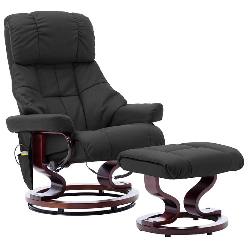 vidaXL Massage Recliner with Ottoman Gray Faux Leather and Bentwood Image
