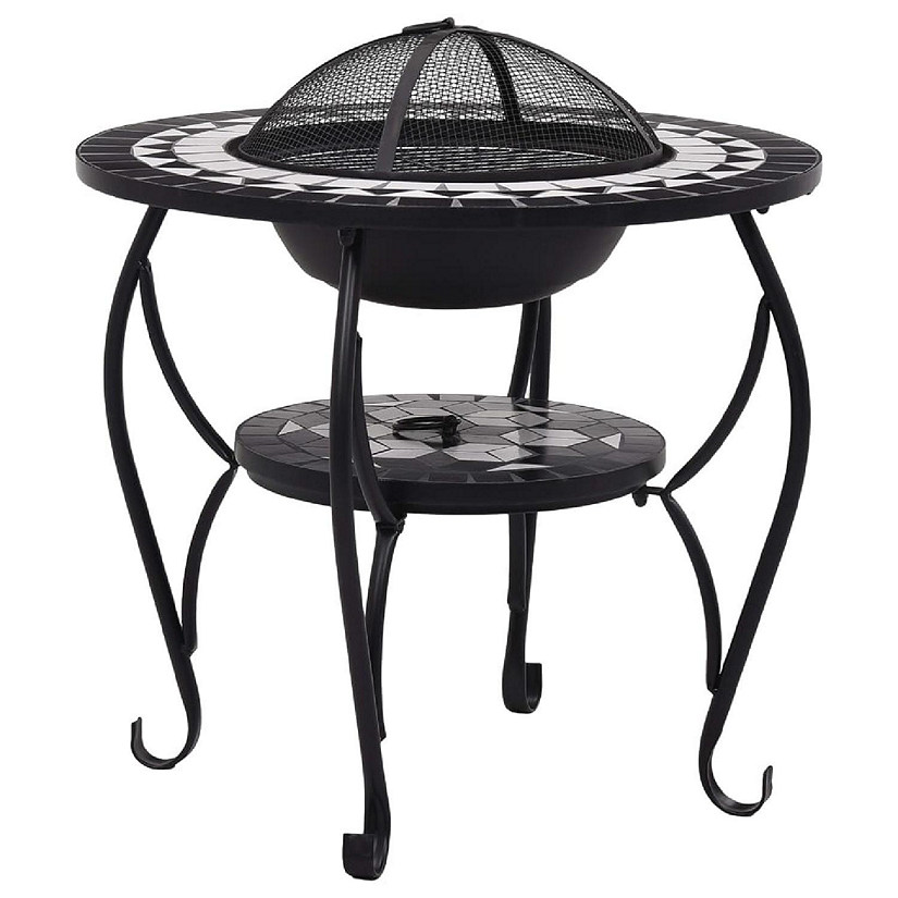 vidaXL Mosaic Fire Pit Table Black and White 26.8" Ceramic Image