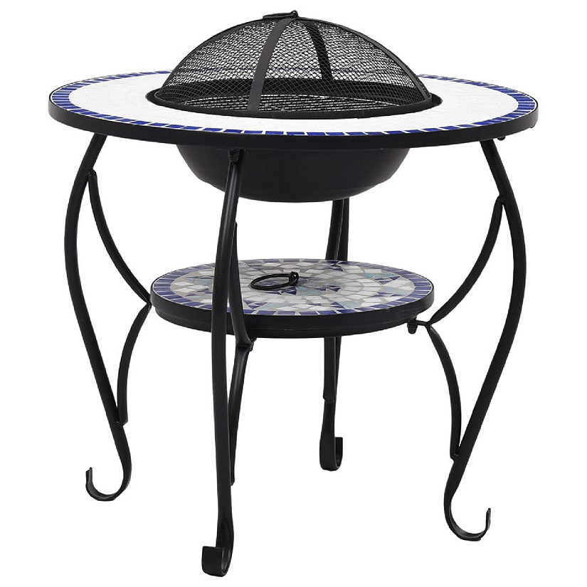 vidaXL Mosaic Fire Pit Table Blue and White 26.8" Ceramic Image