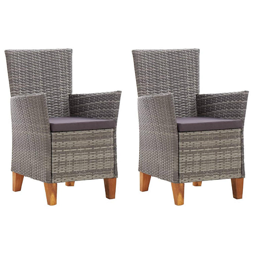 vidaXL Outdoor Chairs 2 pcs with Cushions Poly Rattan Gray Image