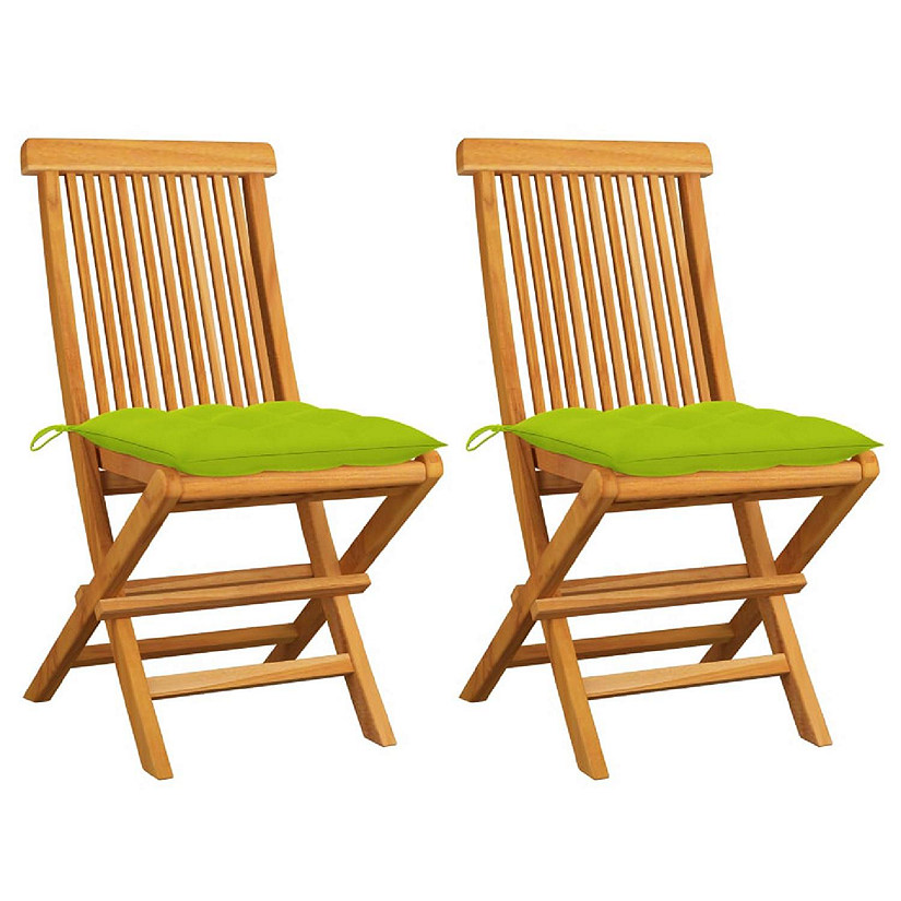 vidaXL Outdoor Chairs with Bright Green Cushions 2 pcs Solid Teak Wood Image