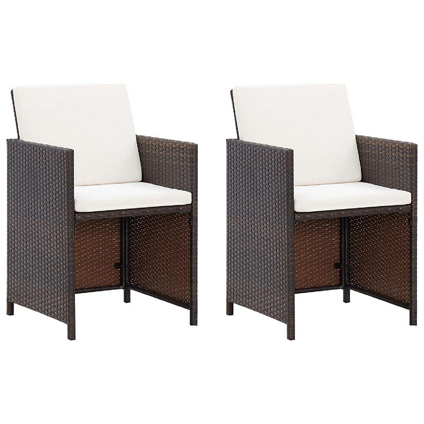 vidaXL Outdoor Chairs with Cushions 2 pcs Poly Rattan Brown Image