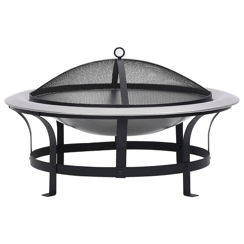 vidaXL Outdoor Fire Pit with Grill Stainless Steel 29.9" Image